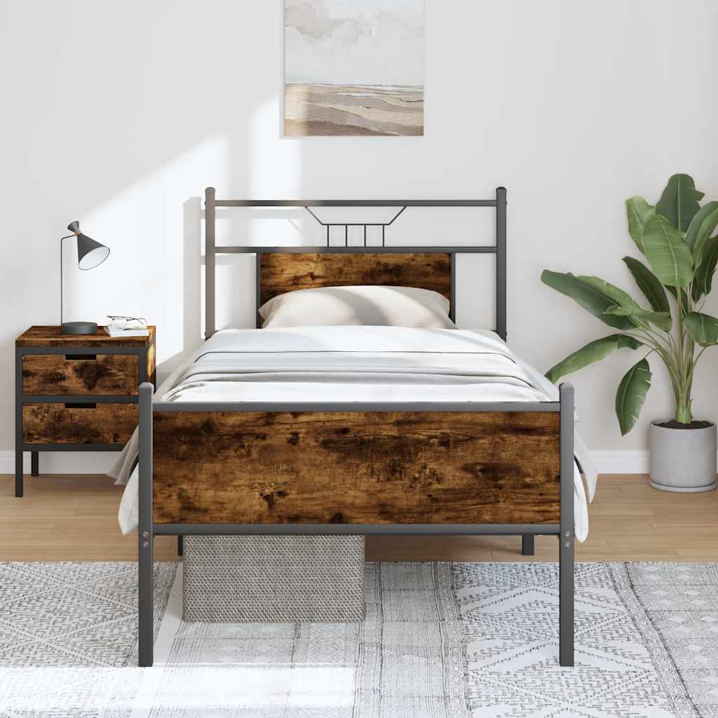 Cadre de lit sans matelas chêne fumé 75x190cm bois d'ingénierie - XIOS