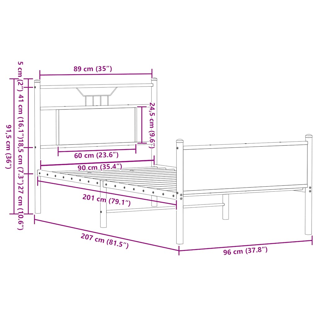 Cadre de lit sans matelas chêne fumé 90x200cm bois d'ingénierie - XIOS