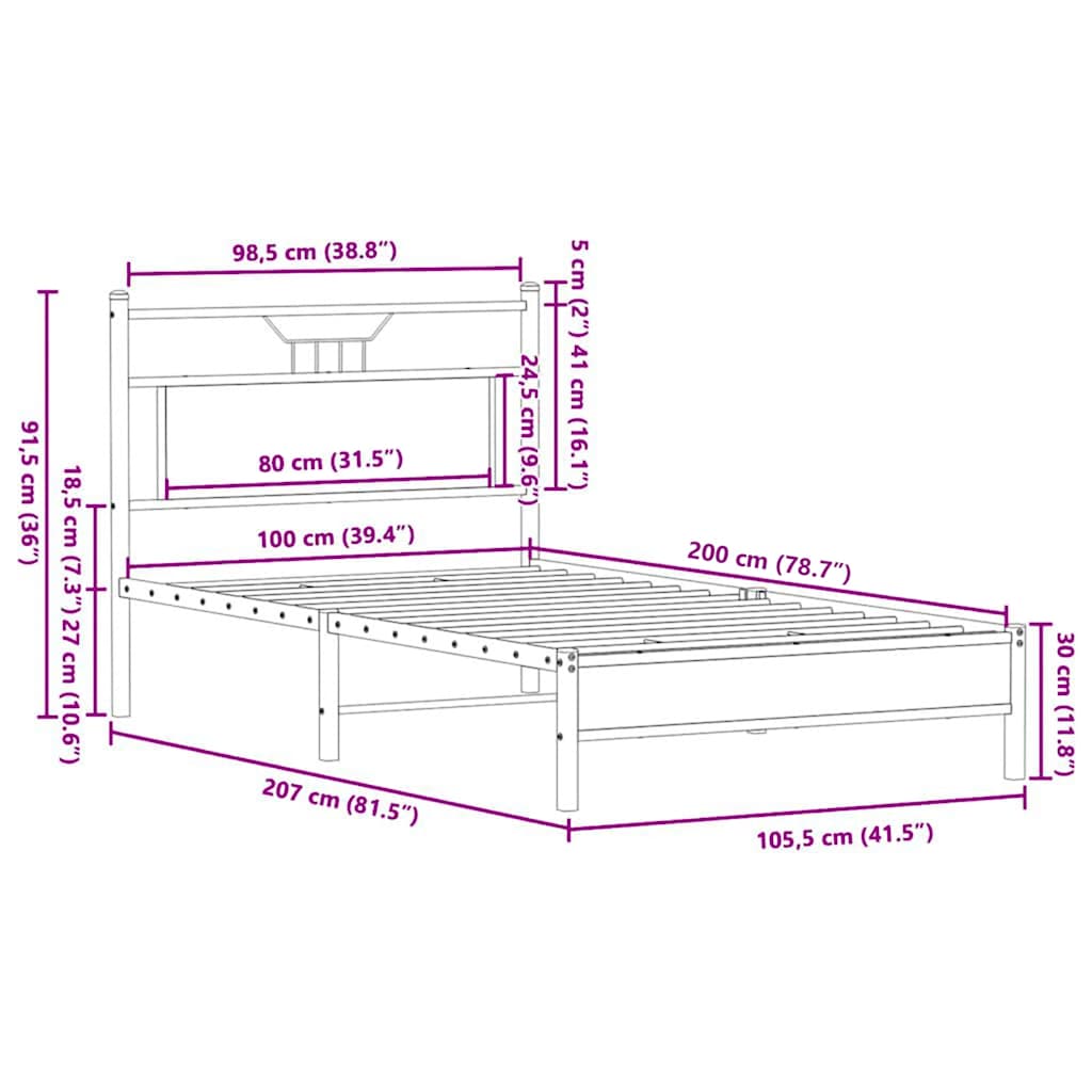 Cadre de lit sans matelas chêne sonoma 100x200 cm - XIOS