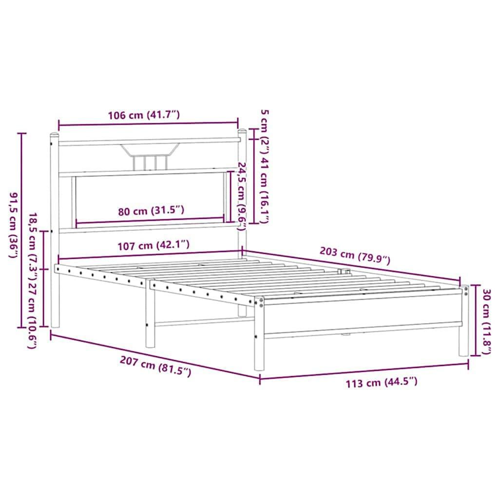 Cadre de lit sans matelas chêne marron 107x203 cm - XIOS
