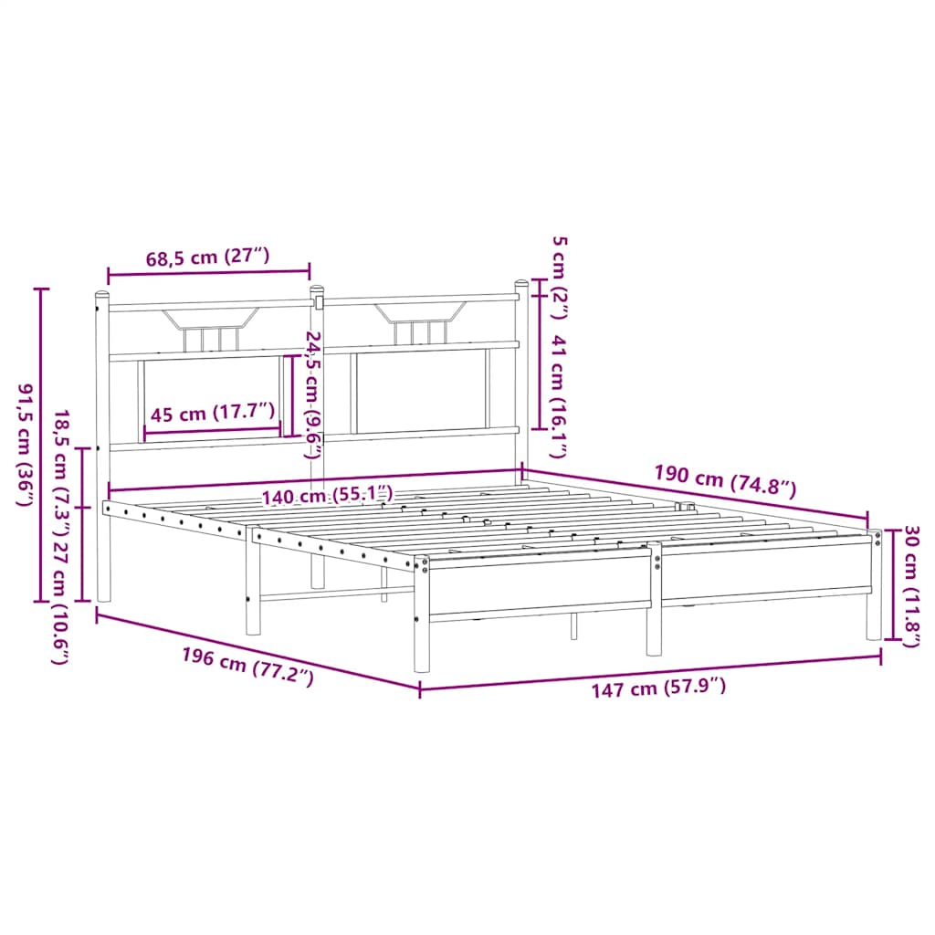 Cadre de lit sans matelas chêne marron 140x190 cm - XIOS