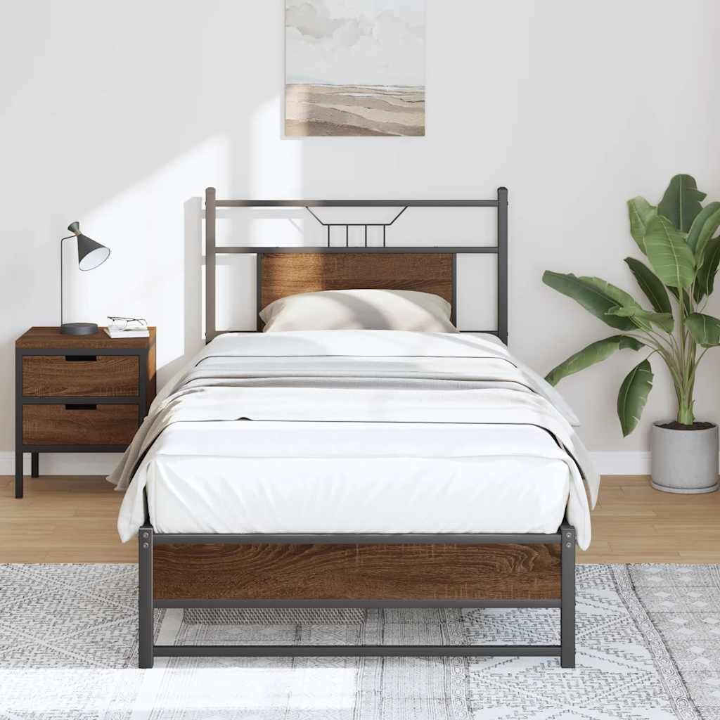 Cadre de lit sans matelas chêne marron 90x200cm bois ingénierie - XIOS