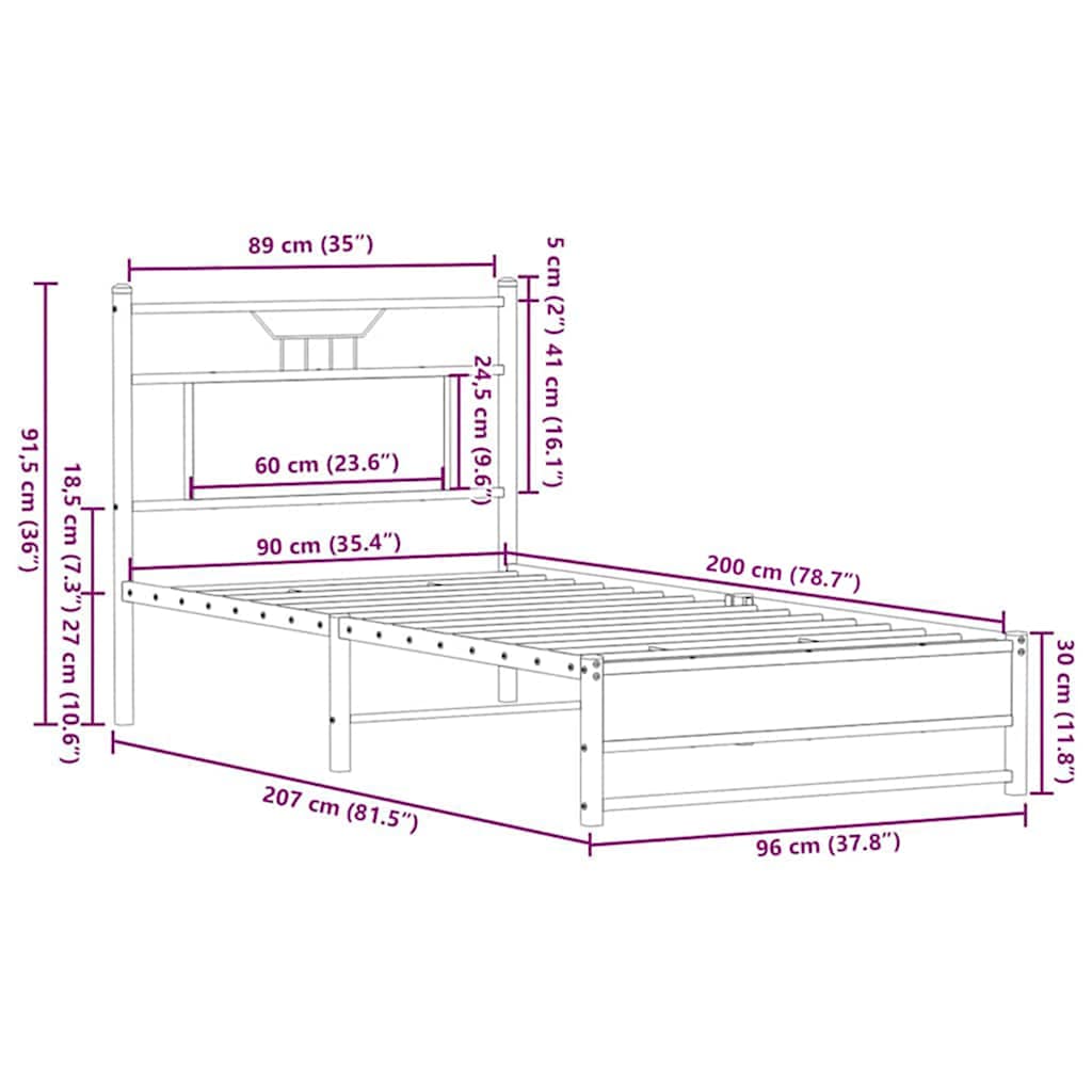 Cadre de lit sans matelas chêne marron 90x200cm bois ingénierie - XIOS
