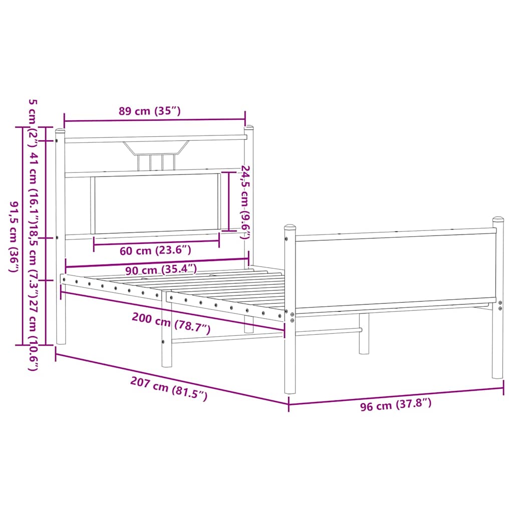 Cadre de lit sans matelas chêne marron 90x200cm bois ingénierie - XIOS
