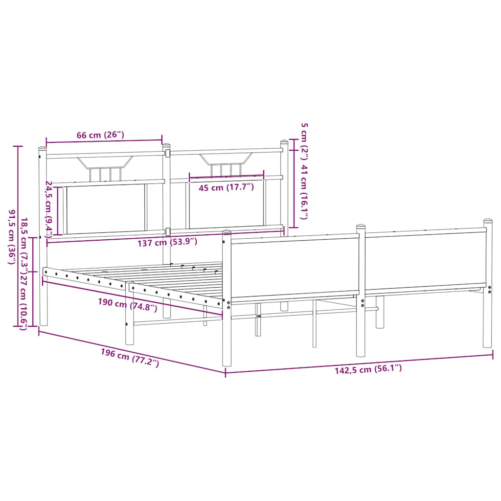 Cadre de lit sans matelas chêne marron 137x190 cm - XIOS