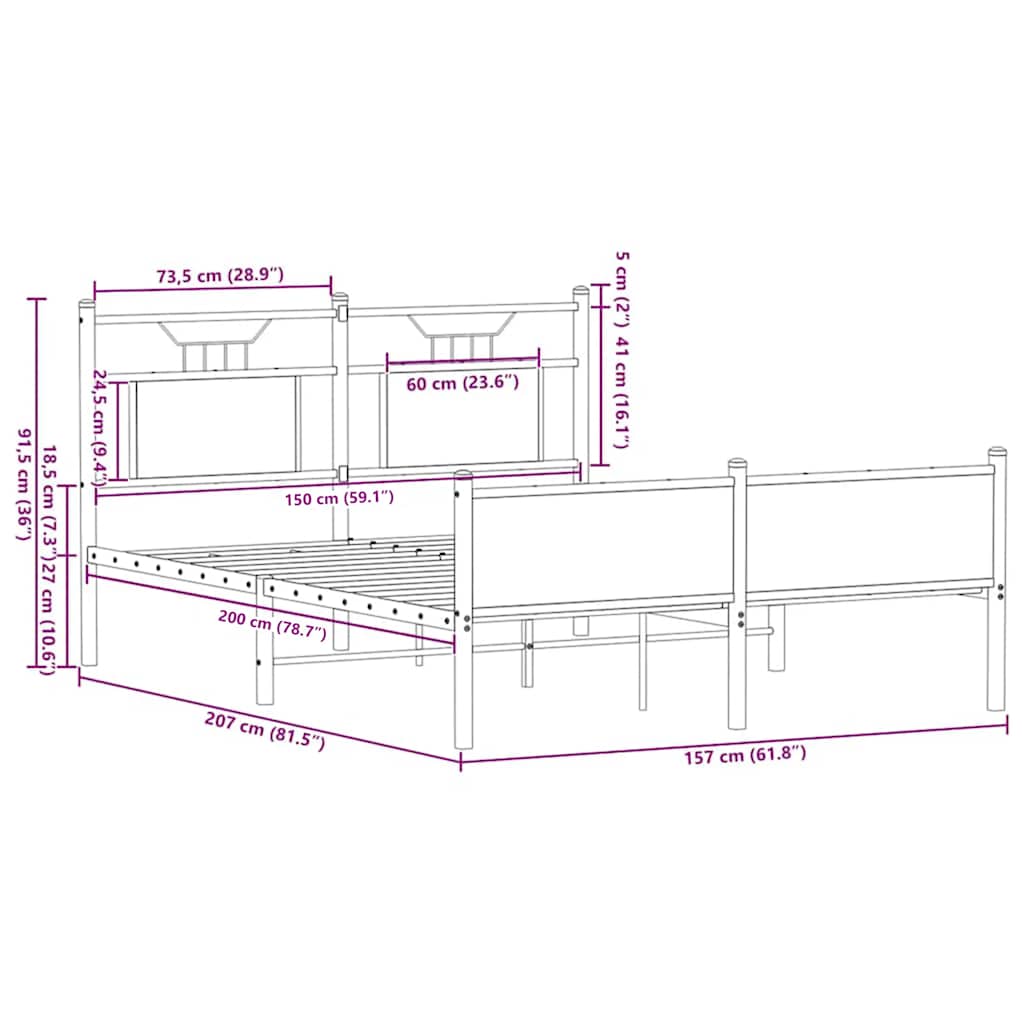 Cadre de lit sans matelas chêne marron 150x200 cm - XIOS