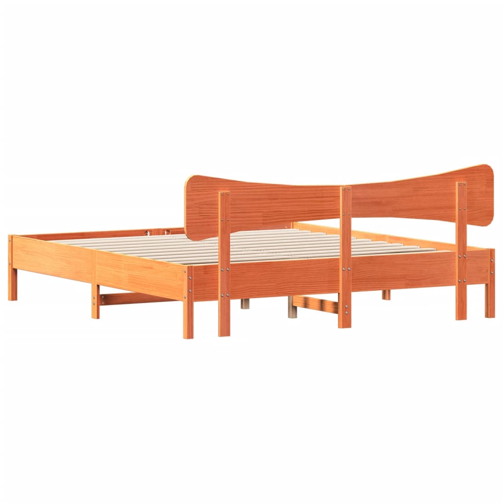 Cadre de lit sans matelas cire marron 200x200cm bois pin massif - XIOS
