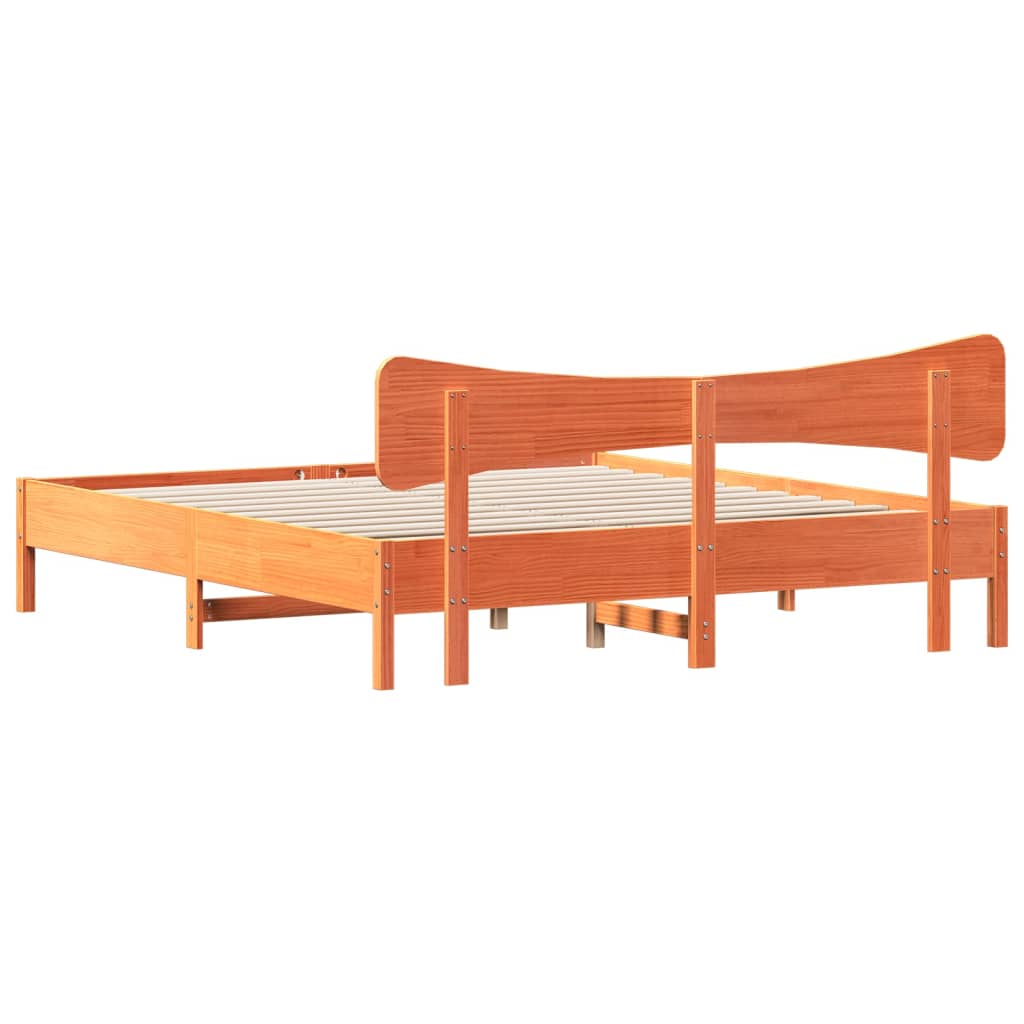 Cadre de lit sans matelas cire marron 180x200cm bois pin massif - XIOS