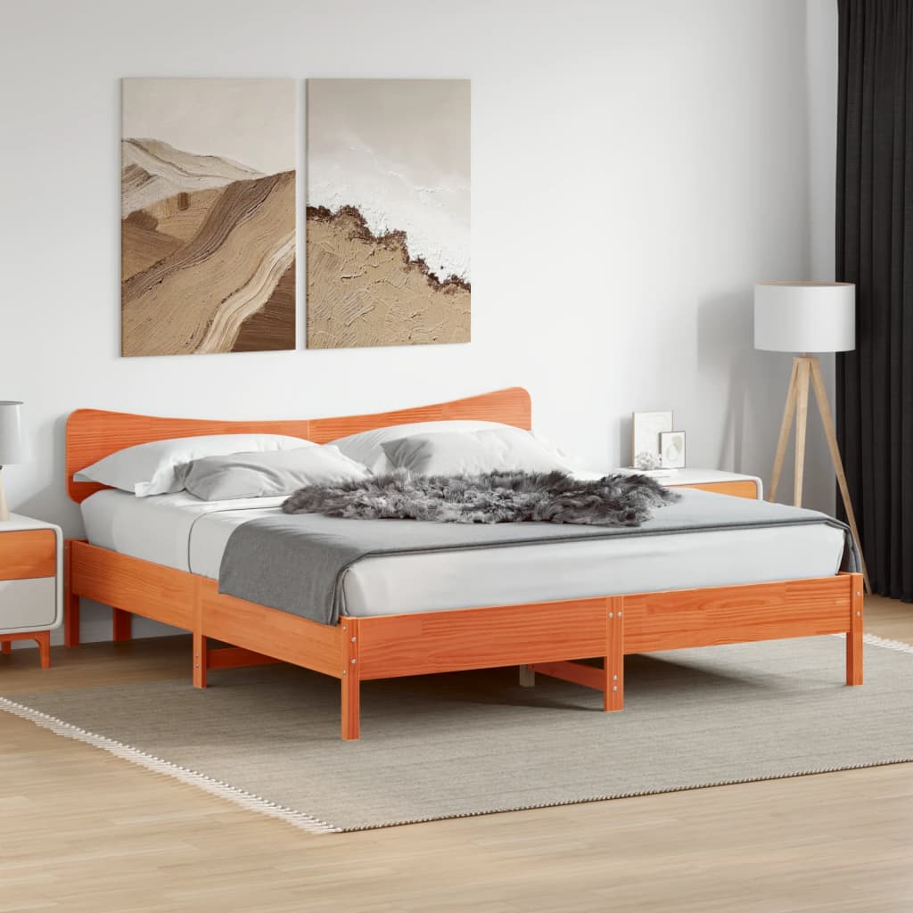 Cadre de lit sans matelas cire marron 180x200cm bois pin massif - XIOS
