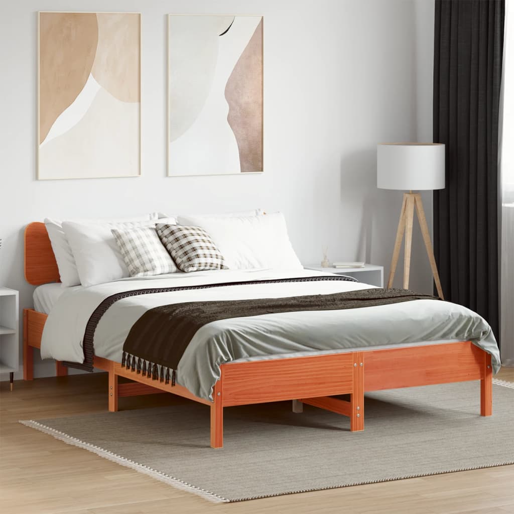 Cadre de lit sans matelas cire marron 150x200cm bois pin massif - XIOS