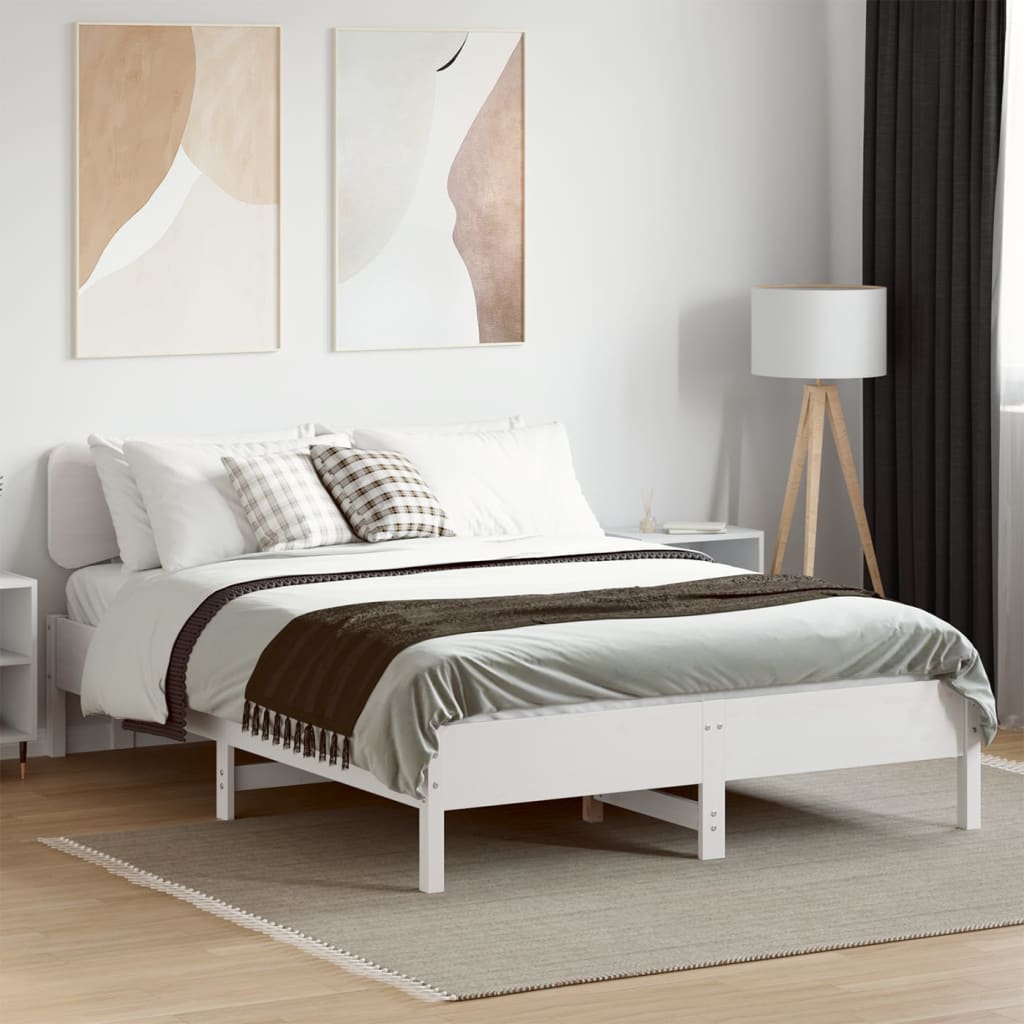 Cadre de lit sans matelas blanc 140x200 cm bois de pin massif - XIOS