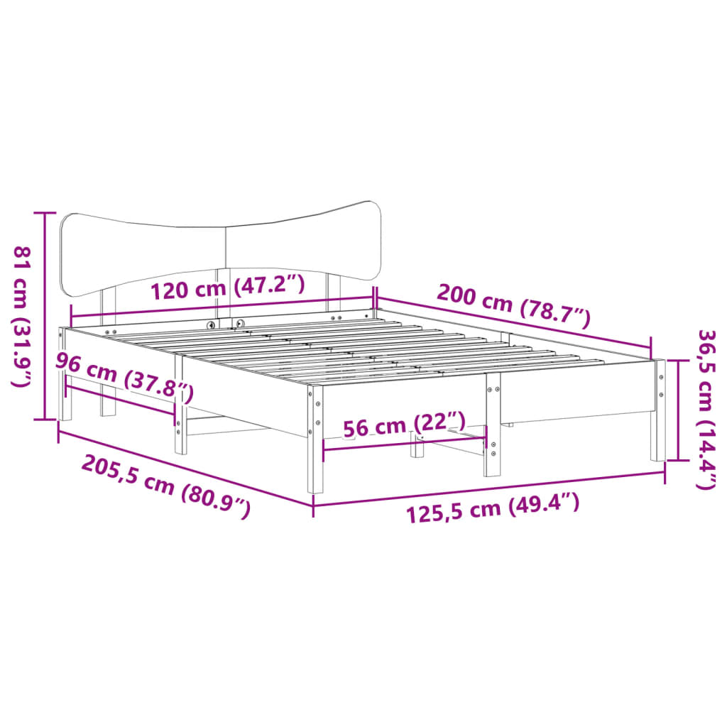 Cadre de lit sans matelas cire marron 120x200cm bois pin massif - XIOS