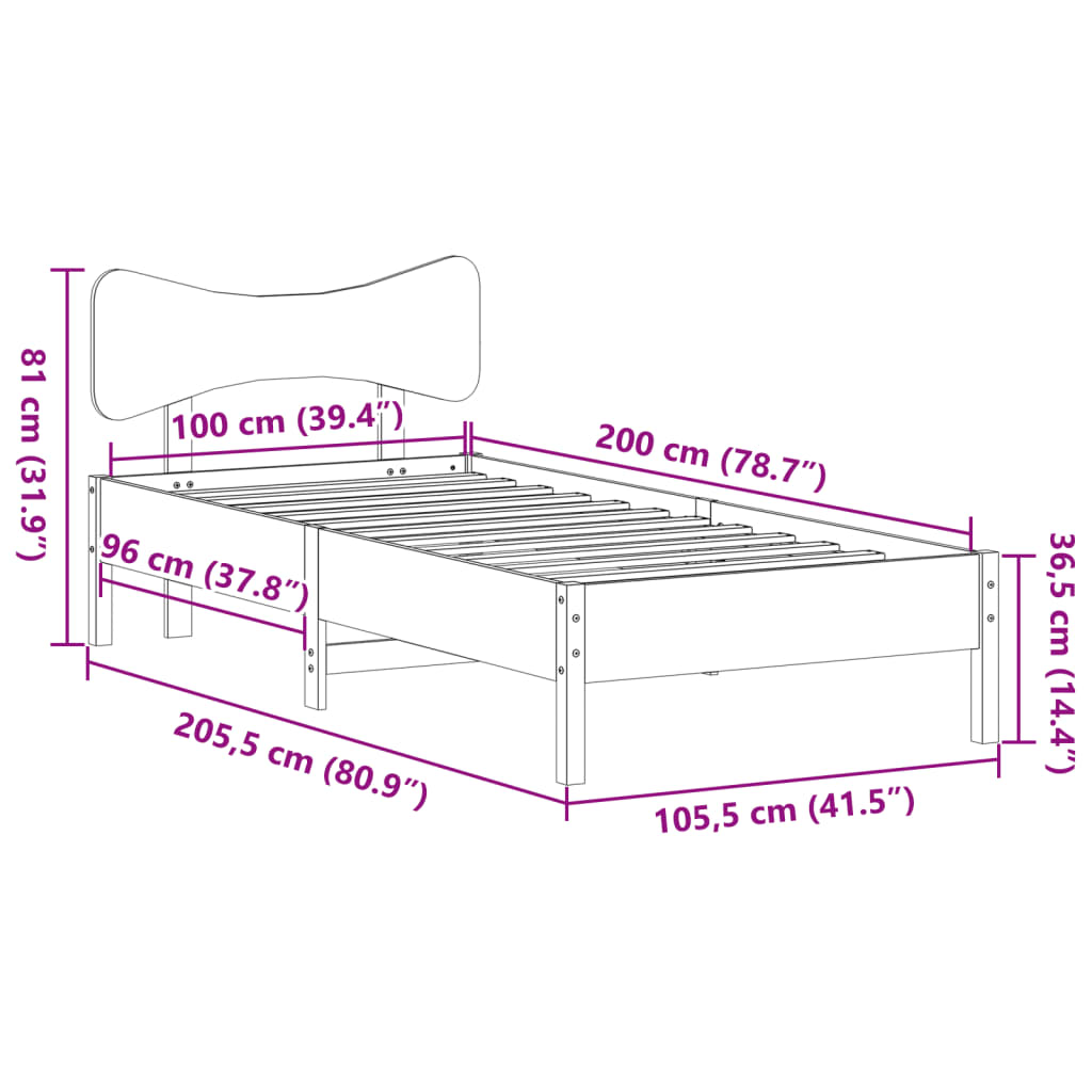 Cadre de lit sans matelas blanc 100x200 cm bois de pin massif - XIOS