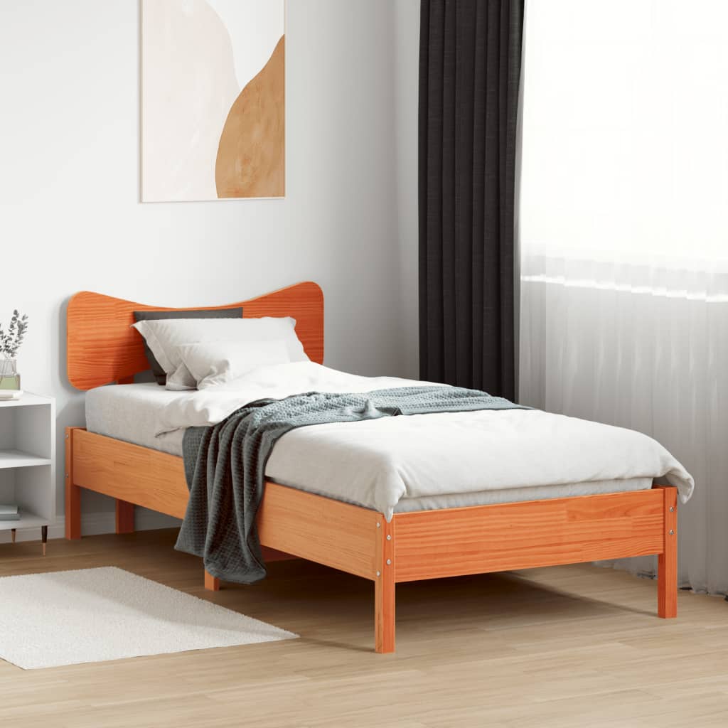 Cadre de lit sans matelas cire marron 90x200 cm bois pin massif - XIOS