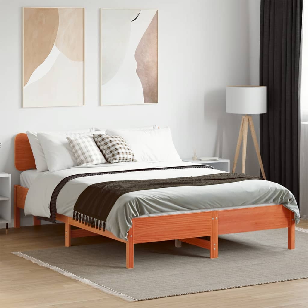 Cadre de lit sans matelas cire marron 140x190cm bois pin massif - XIOS