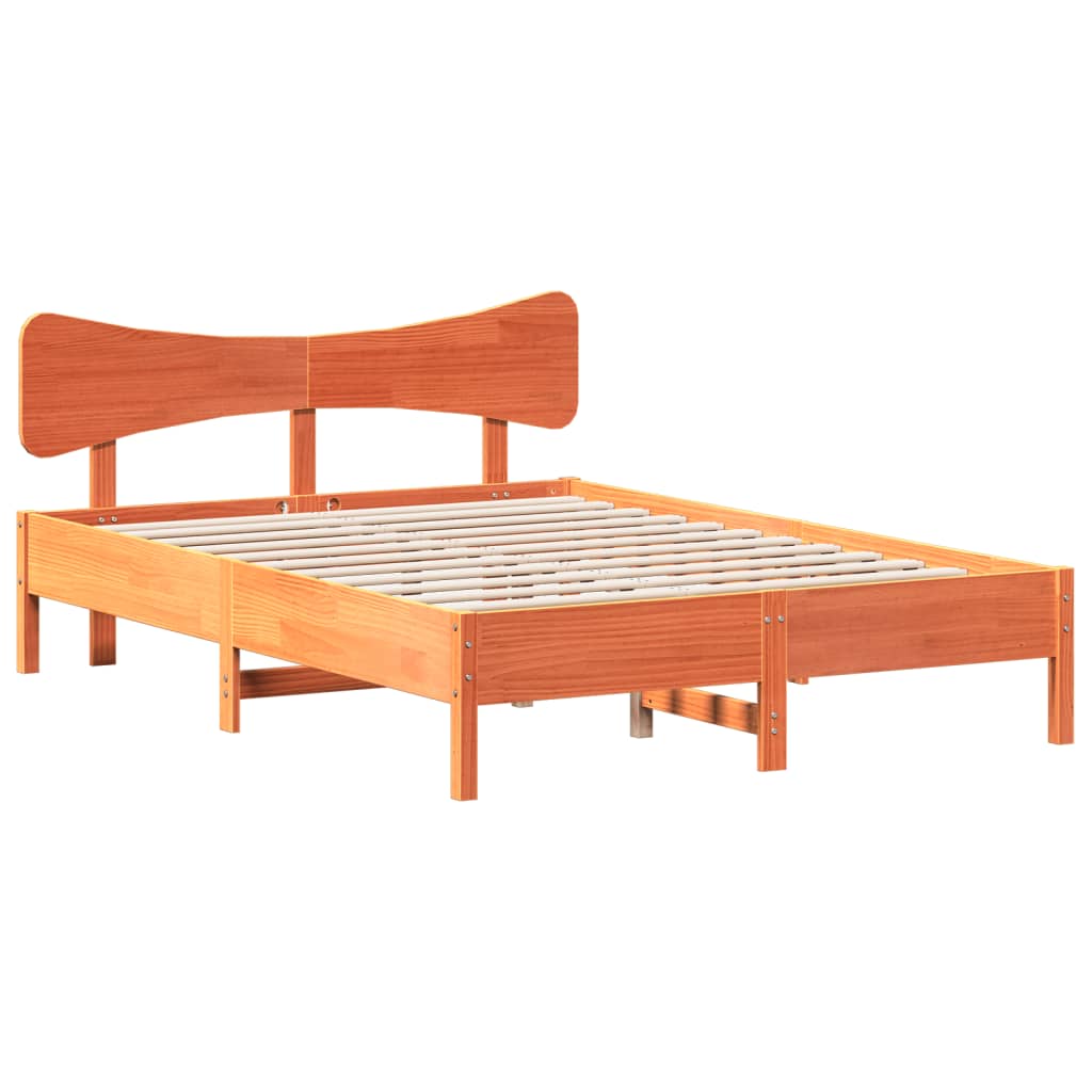 Cadre de lit sans matelas cire marron 135x190cm bois pin massif - XIOS