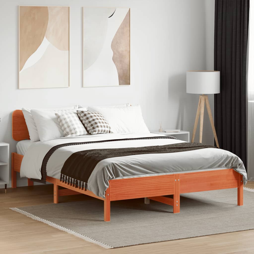 Cadre de lit sans matelas cire marron 120x190cm bois pin massif - XIOS