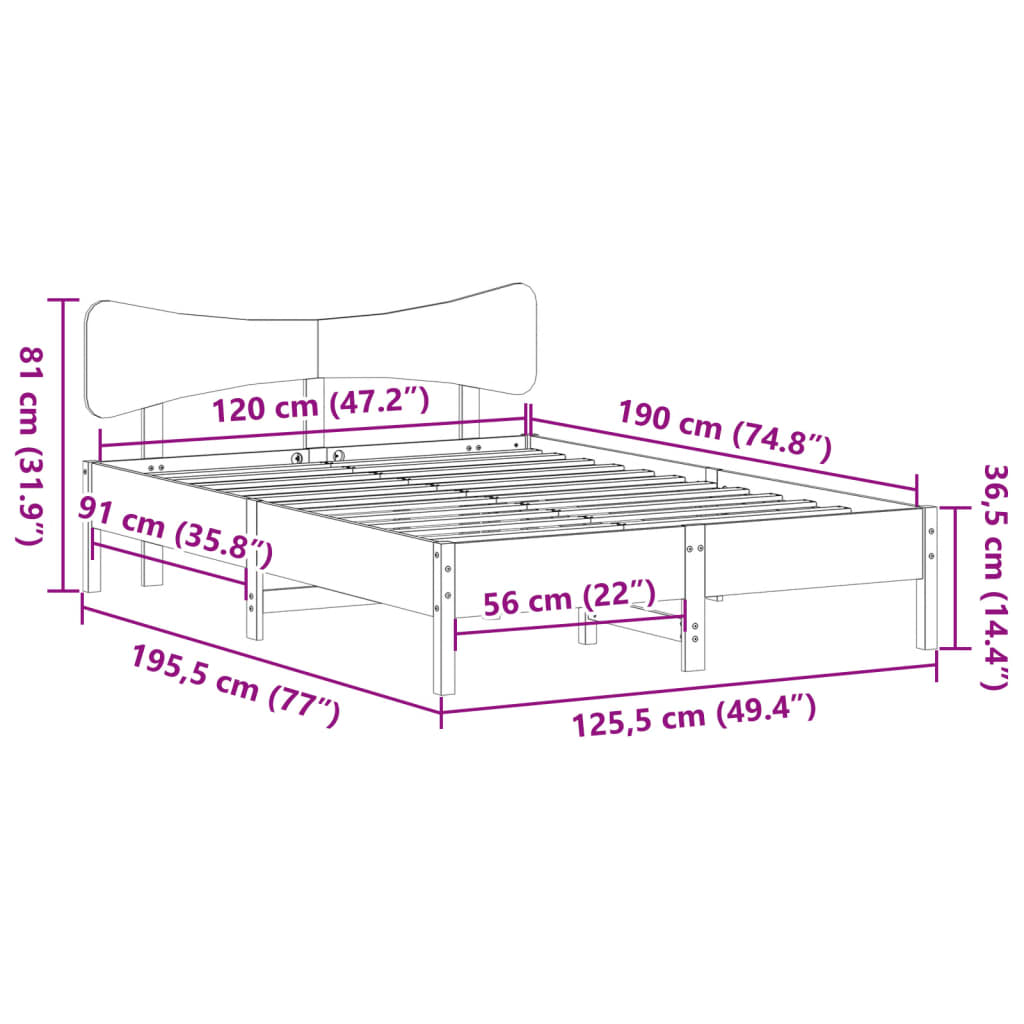 Cadre de lit sans matelas cire marron 120x190cm bois pin massif - XIOS