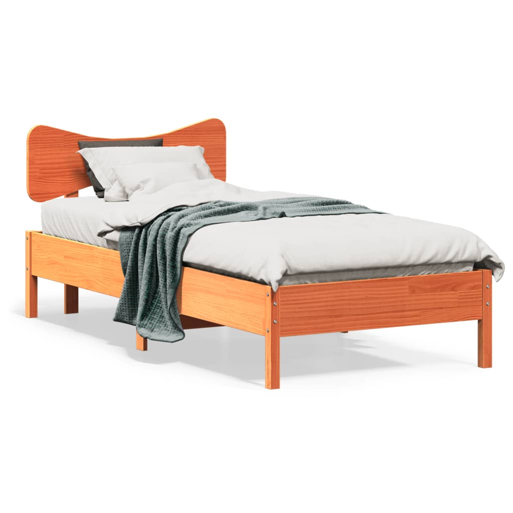 Cadre de lit sans matelas cire marron 90x190 cm bois pin massif - XIOS