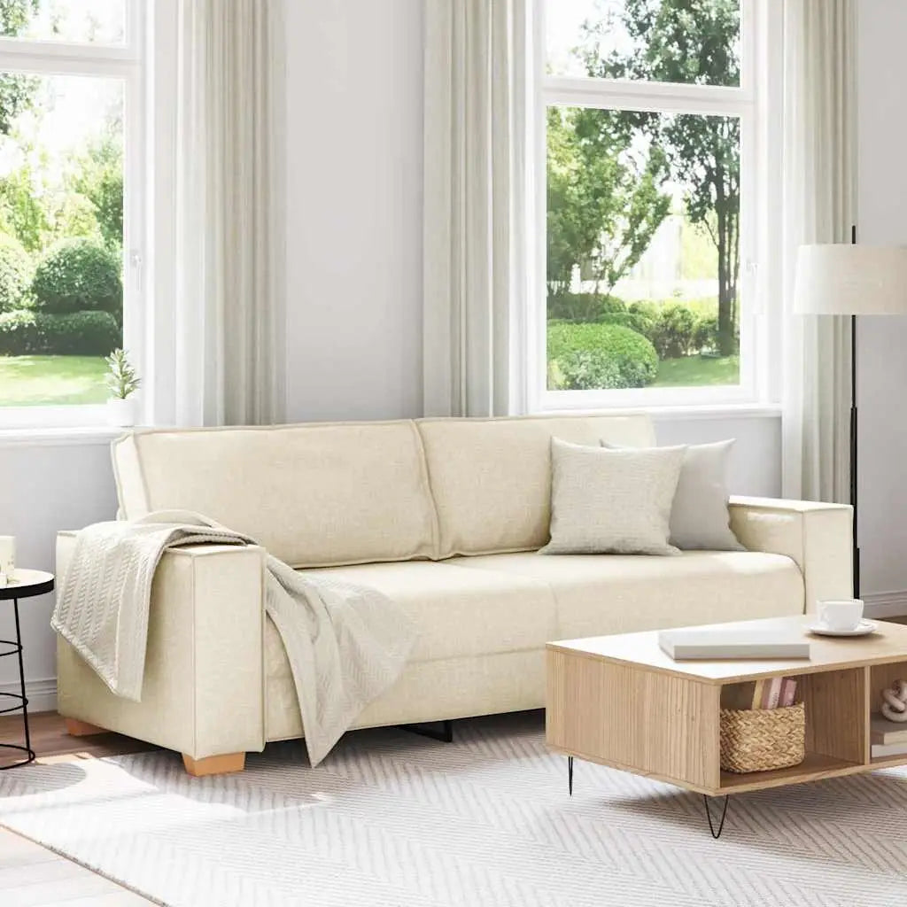 Sofa 3 places Beige 220 cm Tissu en lin mélangé - XIOS