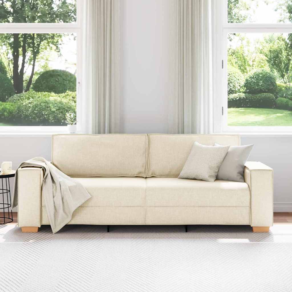 Sofa 3 places Beige 220 cm Tissu en lin mélangé