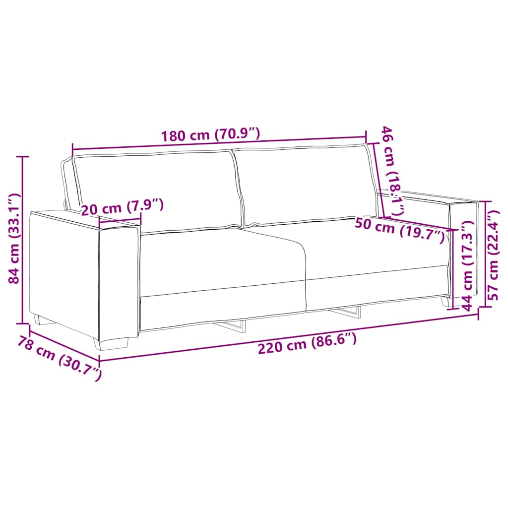 Canapé à 3 places Rouge bordeaux 180 cm Velours - XIOS
