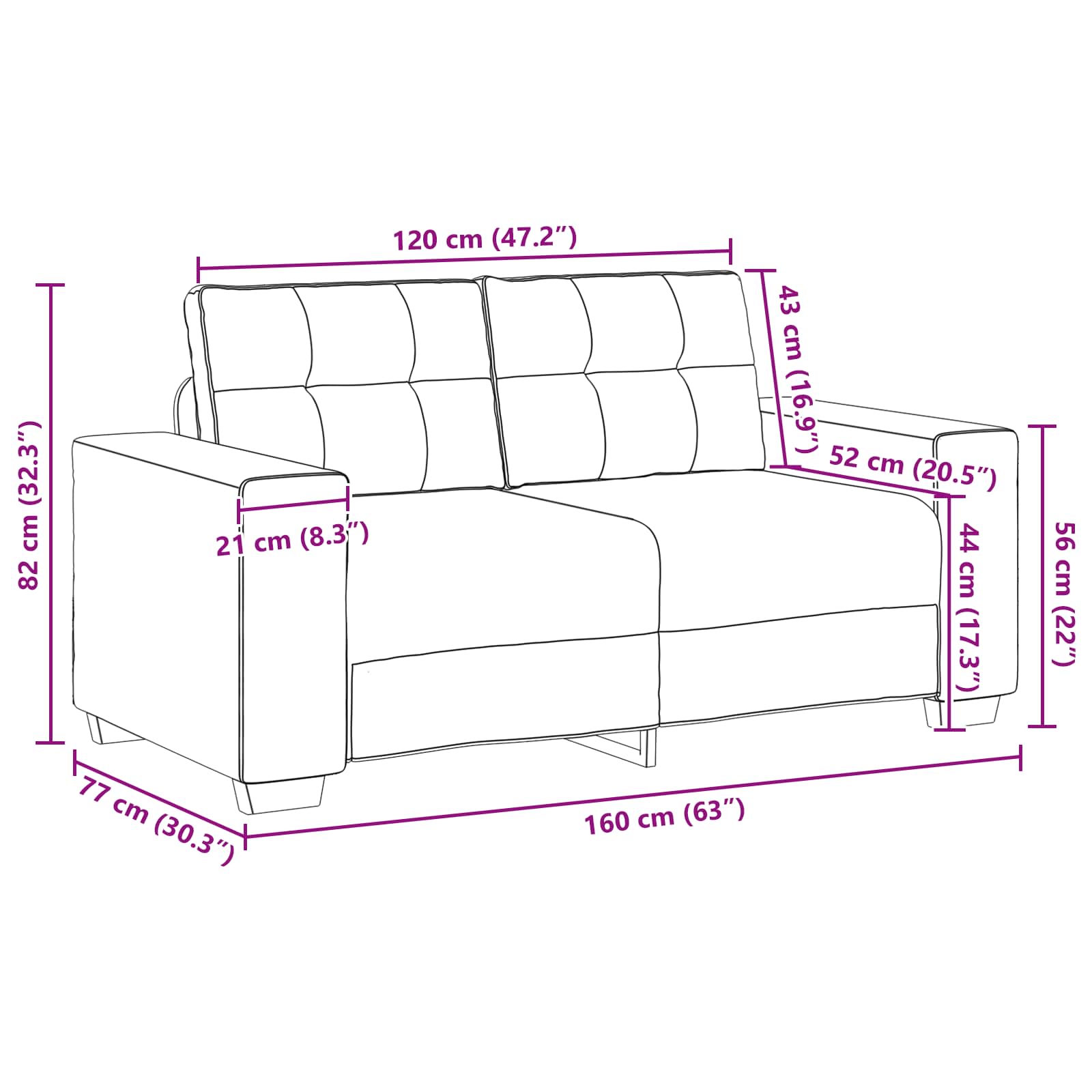 | Canapé Loveseat | avec coussin Crème tissu - XIOS
