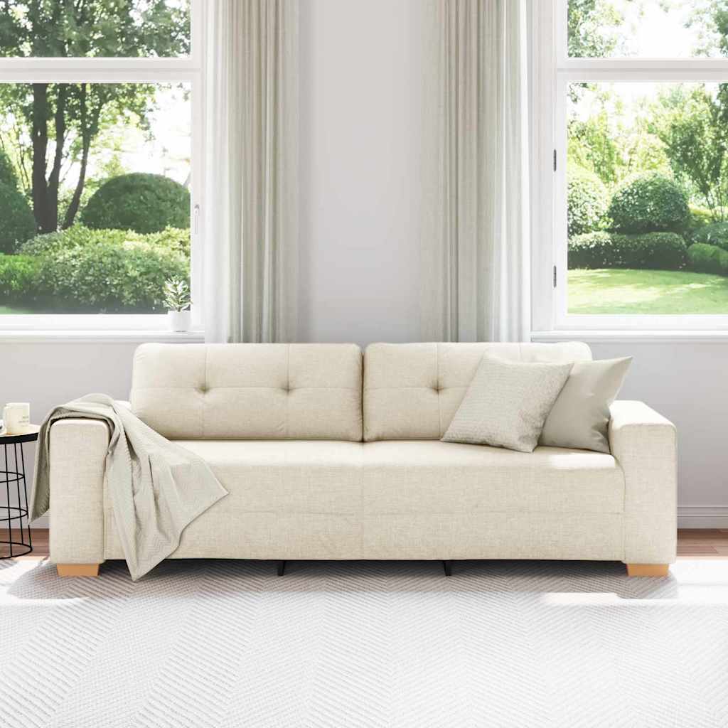 Sofa 3 places Beige 220 cm Tissu en lin mélangé - XIOS