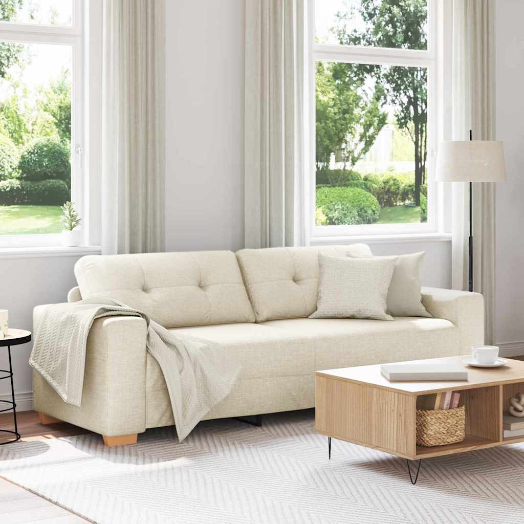 Sofa 3 places Beige 220 cm Tissu en lin mélangé - XIOS