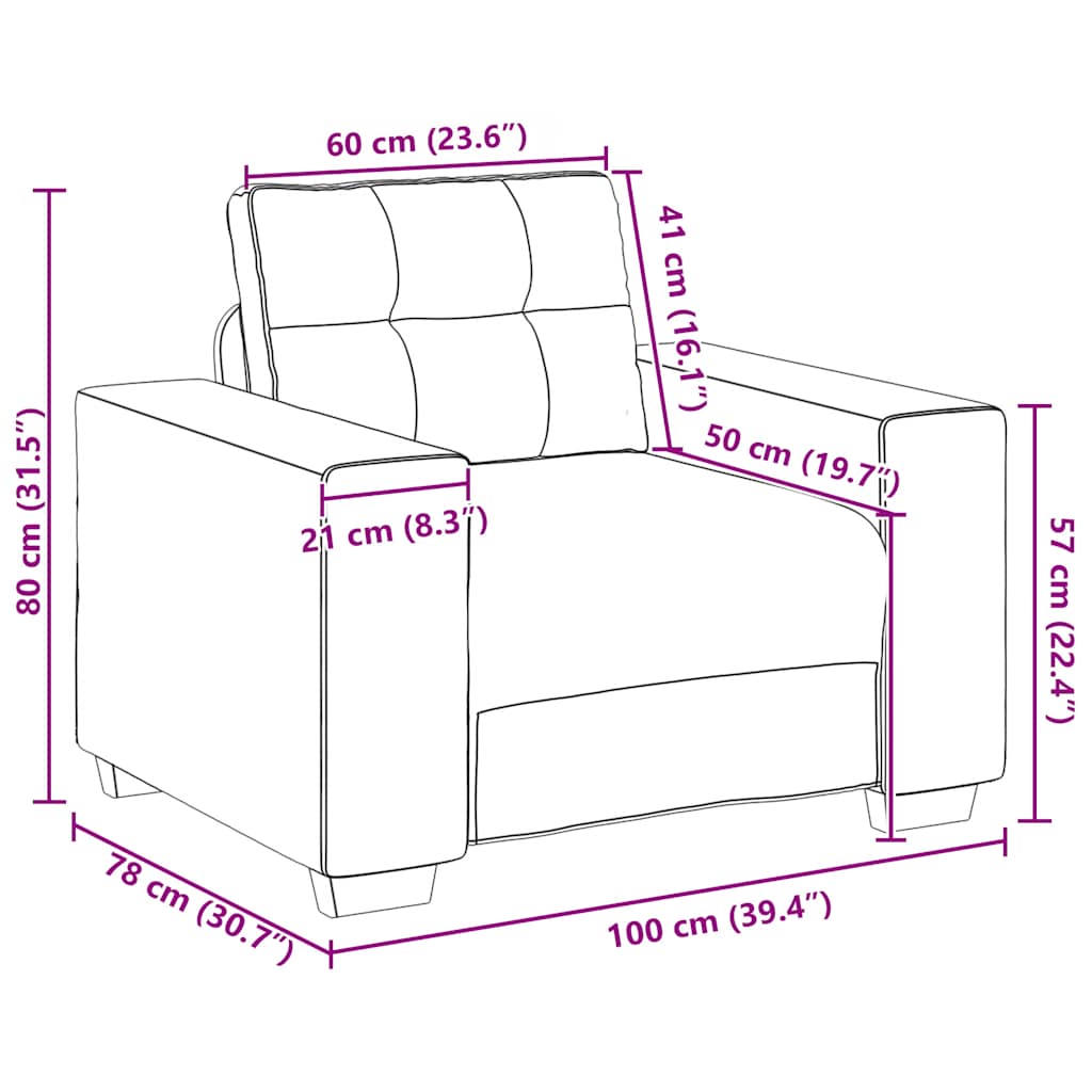 Canapé-fauteuil crème 100x78x80 cm velours - XIOS