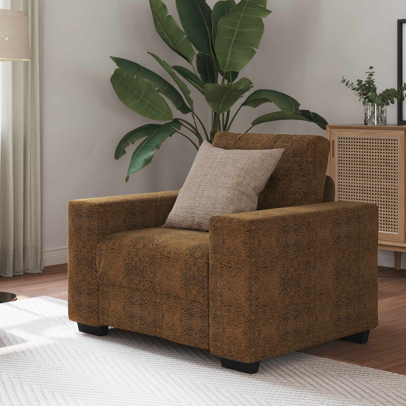 | Fauteuil | avec coussin Marron Faux cuir et bois - XIOS