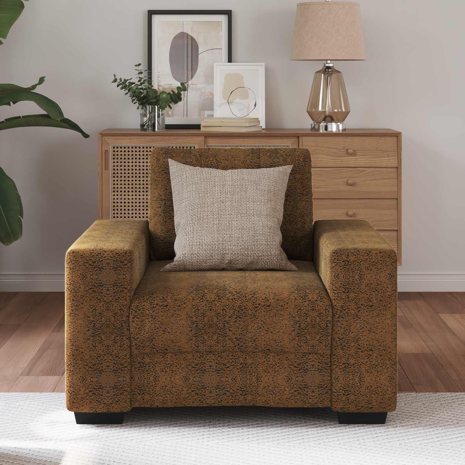 | Fauteuil | avec coussin Marron Faux cuir et bois - XIOS