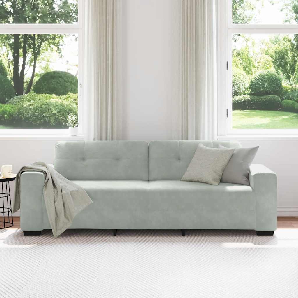 Canapé 3 places gris clair 220 x 78 x 80 cm velours - XIOS