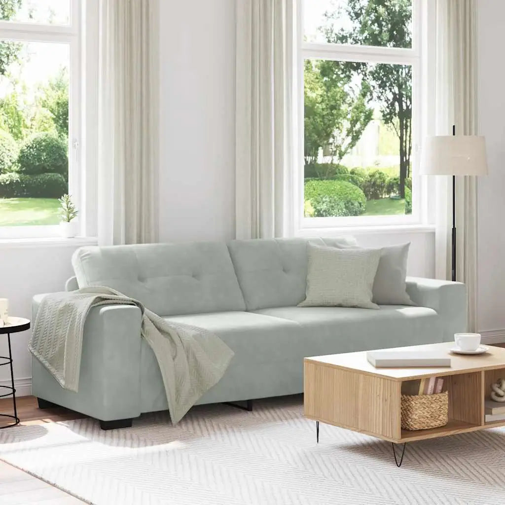 Canapé 3 places gris clair 220 x 78 x 80 cm velours - XIOS