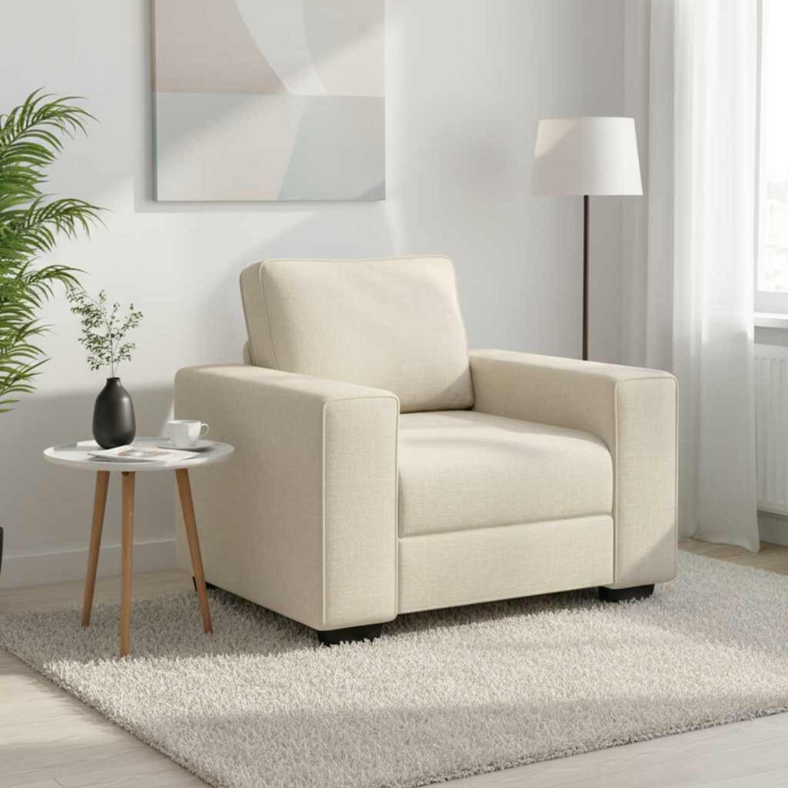 Fauteuil Beige 100 cm Tissu en lin mélangé