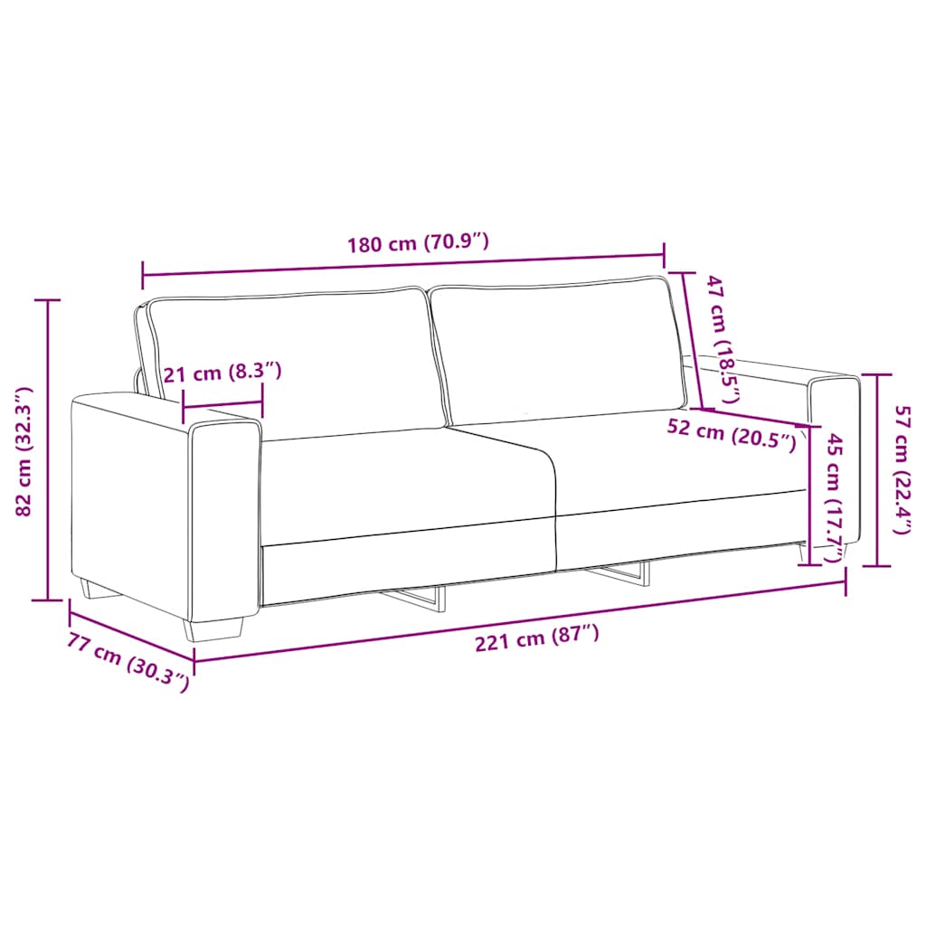 Canapé à 3 places gris foncé 180 cm tissu - XIOS