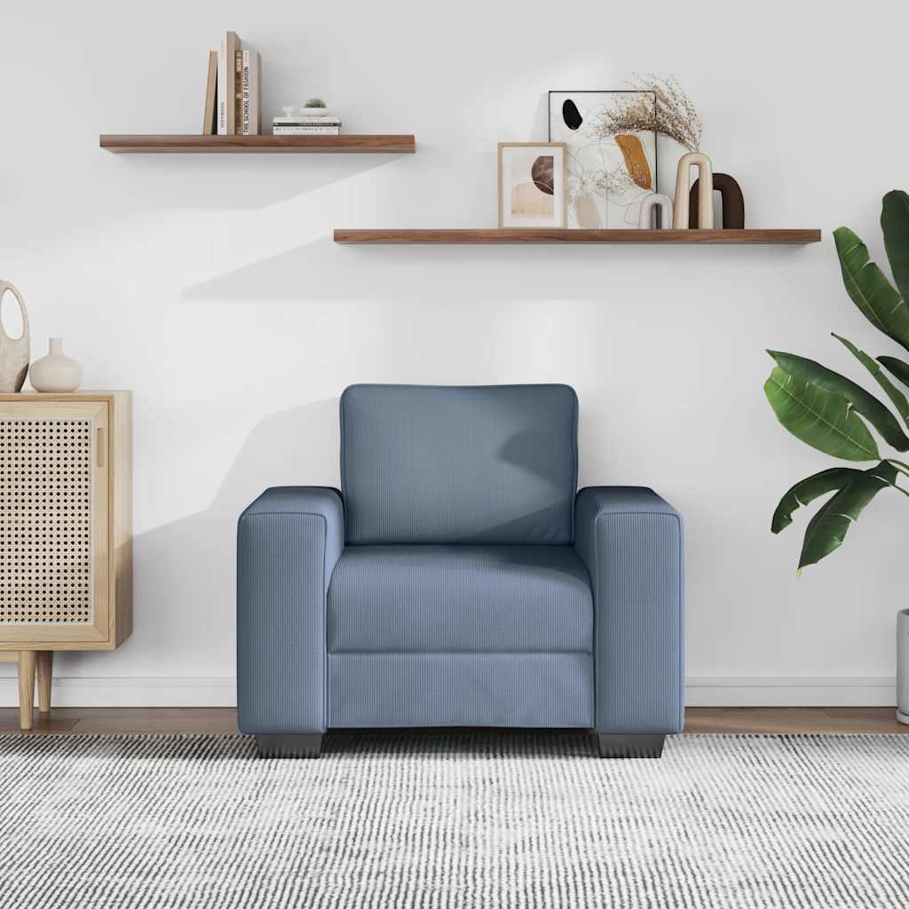 Fauteuil canapé bleu 100x77x82 cm en tissu velours côtelé - XIOS