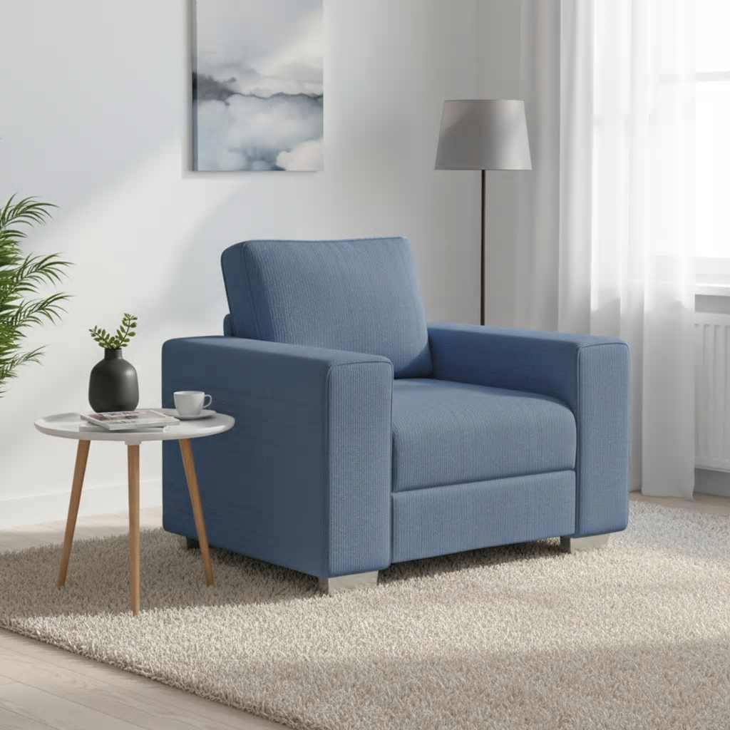 Fauteuil canapé bleu 100x77x82 cm en tissu velours côtelé - XIOS