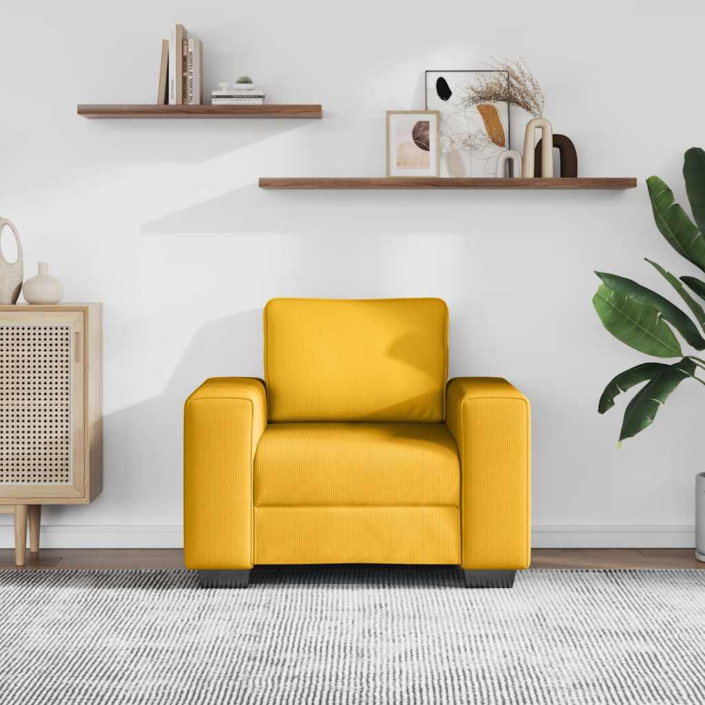 Fauteuil/canapé jaune clair 100x77x82 cm en tissu velours côtelé - XIOS