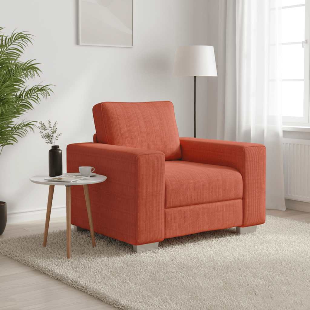 Fauteuil rouge orangé 100x77x82 cm en tissu velours côtelé - XIOS