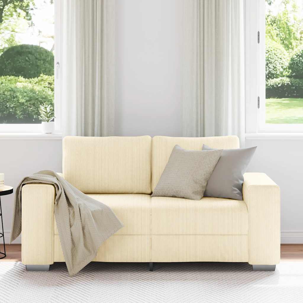 Canapé deux places crème 160x77x82 cm en tissu velours côtelé - XIOS