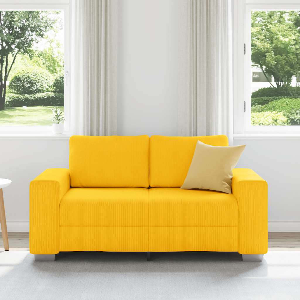 Canapé deux places jaune clair 160 x 77 x 82 cm en tissu velours côtelé - XIOS