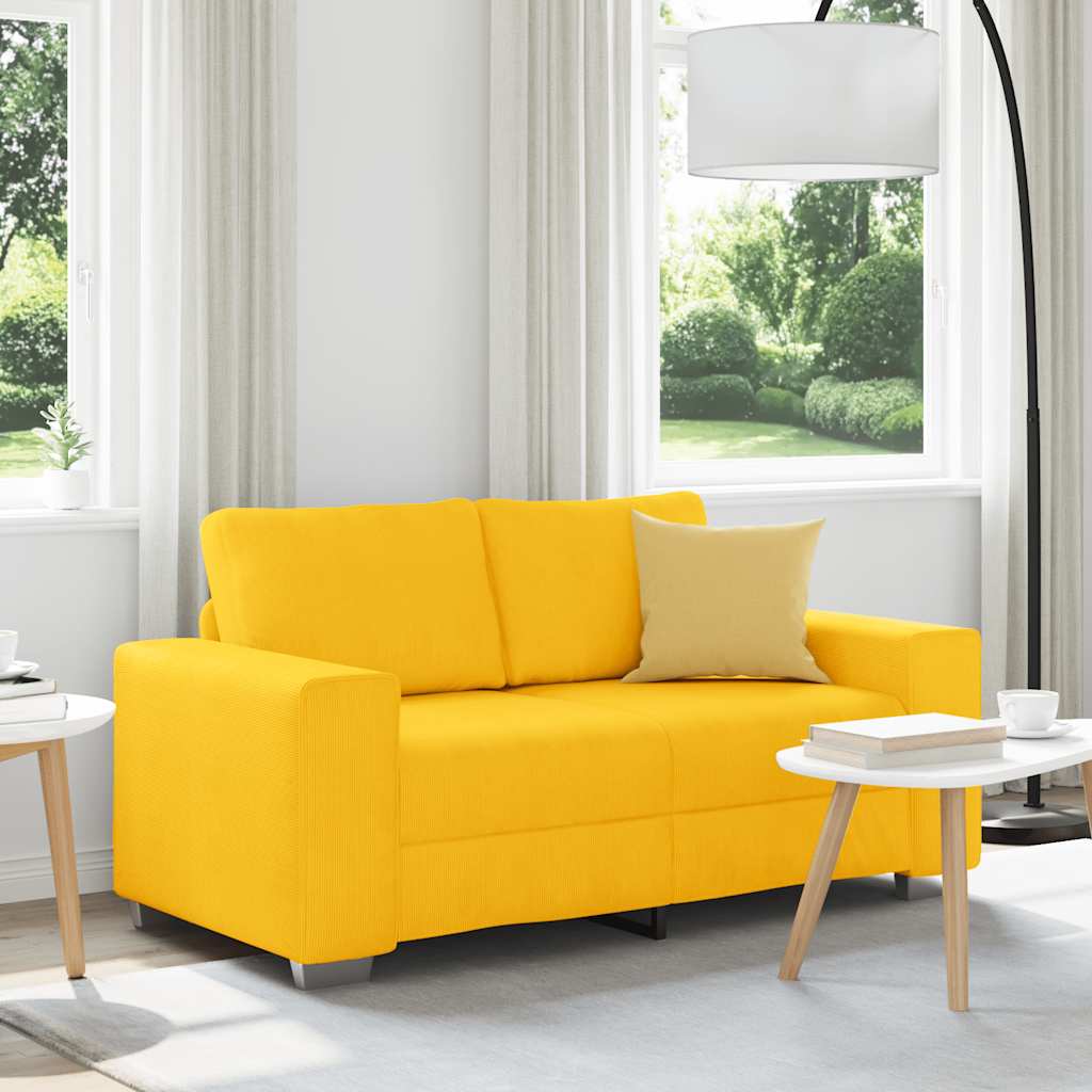 Canapé deux places jaune clair 160 x 77 x 82 cm en tissu velours côtelé - XIOS