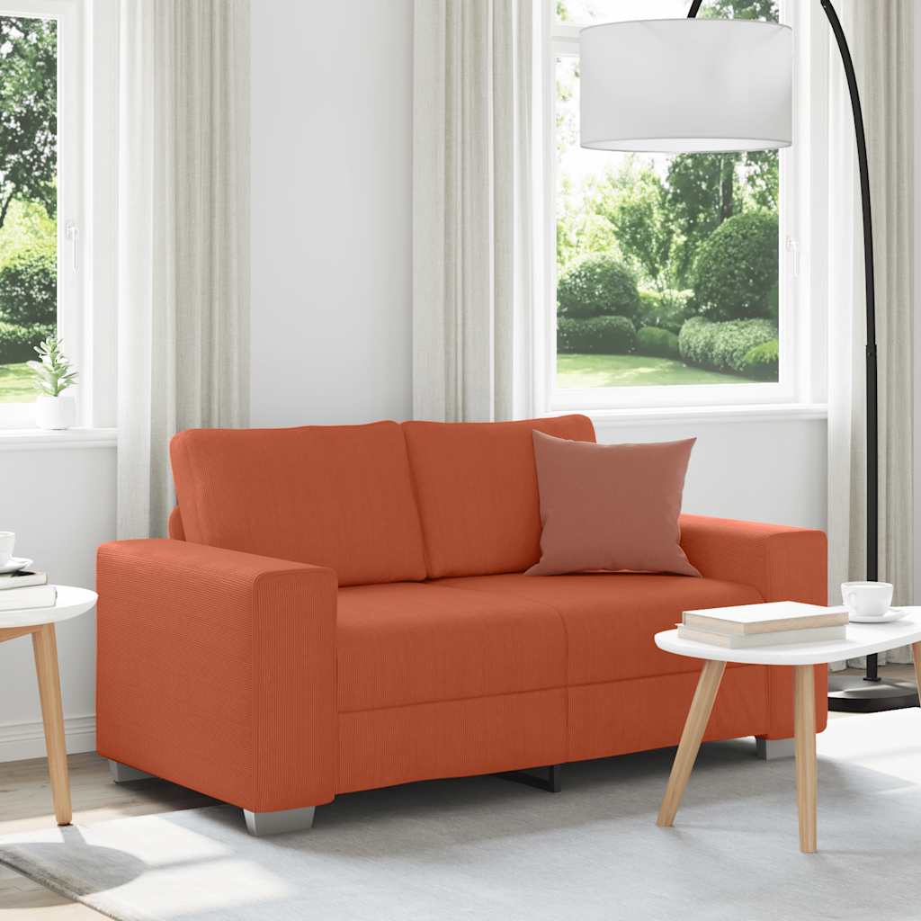 Canapé deux places rouge orangé 160x77x82 cm en tissu velours côtelé - XIOS