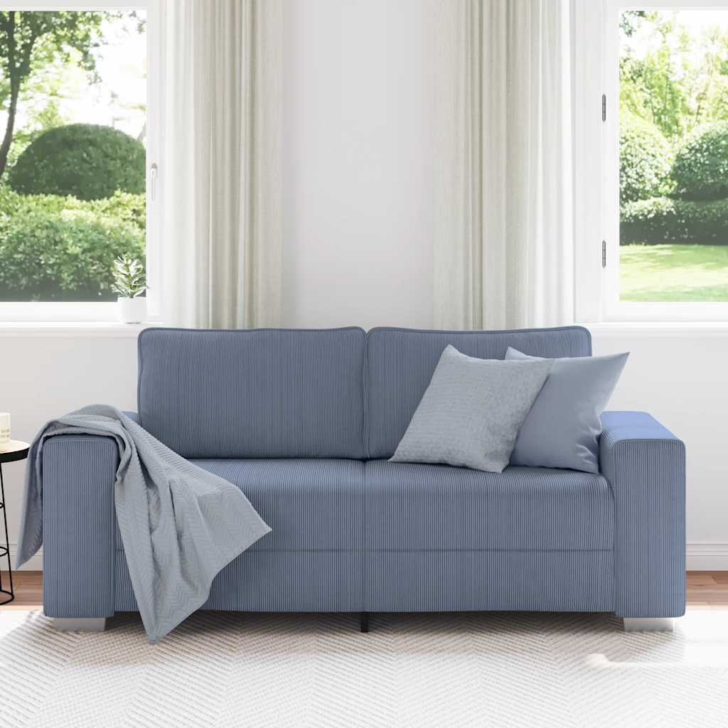 Canapé deux places bleu 180x77x82 cm en tissu velours côtelé - XIOS