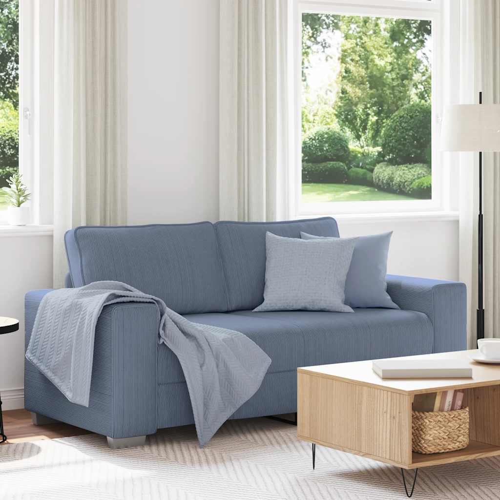 Canapé deux places bleu 180x77x82 cm en tissu velours côtelé - XIOS