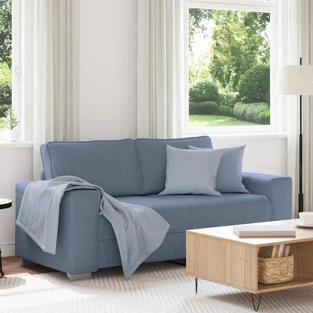 Canapé deux places bleu 180x77x82 cm en tissu velours côtelé - XIOS