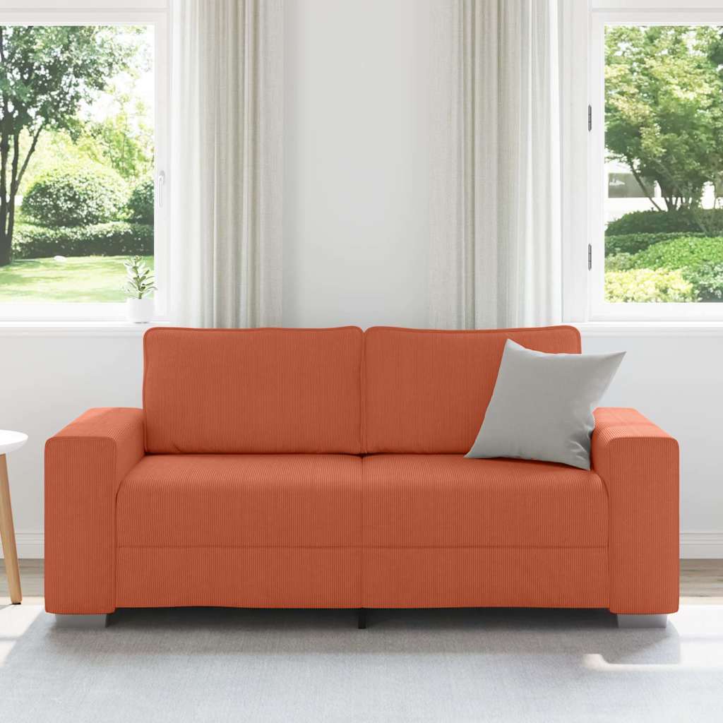 Canapé deux places rouge orangé 180x77x82 cm en tissu velours côtelé - XIOS
