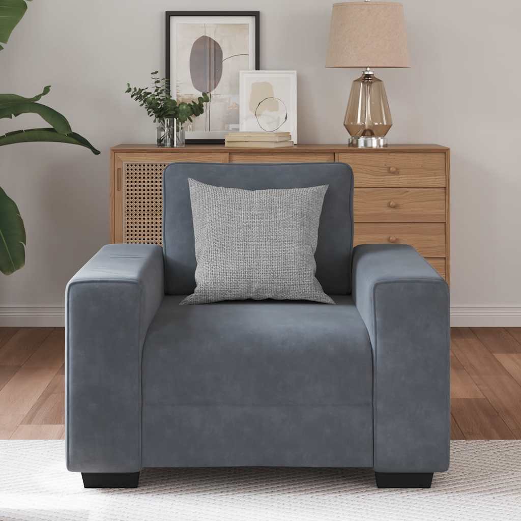 Fauteuil gris foncé 60 cm velours - XIOS