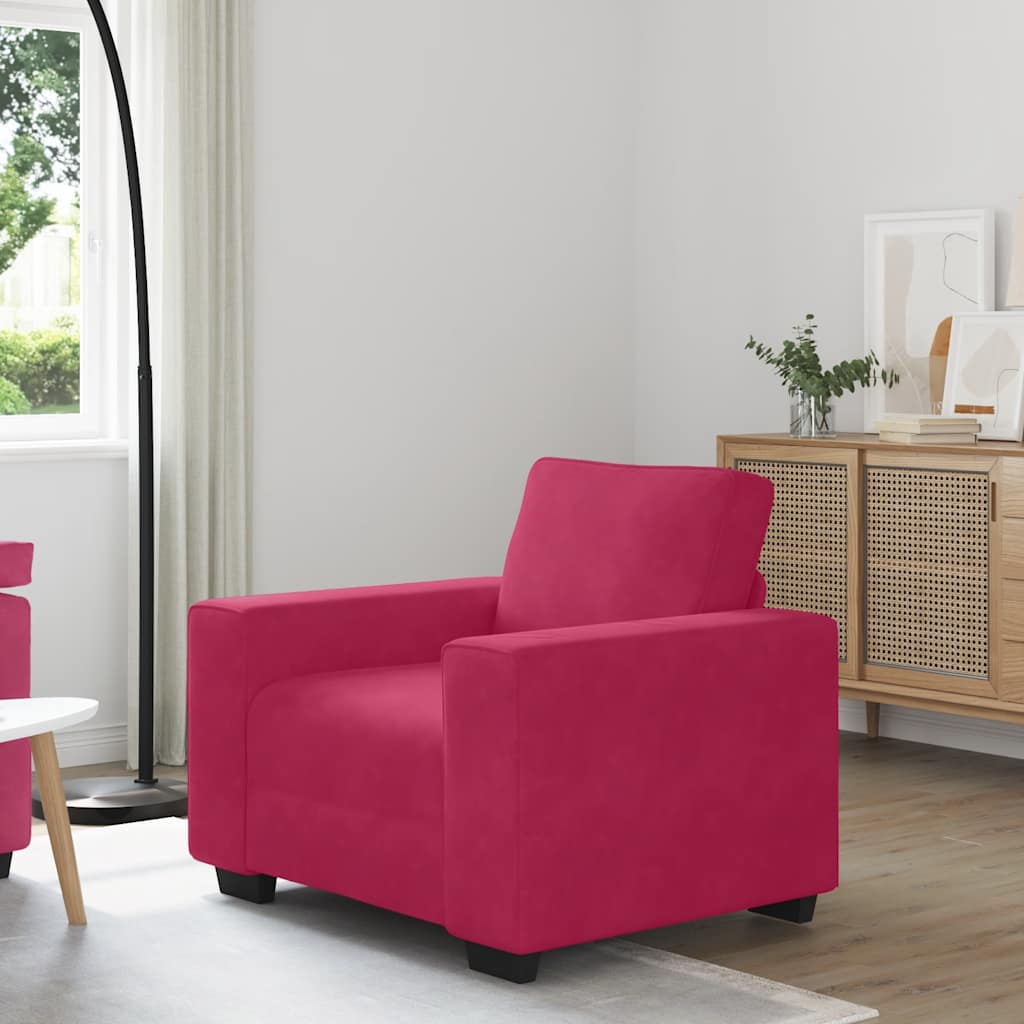 Fauteuil canapé rouge bordeaux 100x77x82 cm velours - XIOS